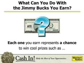 What Can You Do With the Jimmy Bucks You Earn? Each one  you earn represents  a chance to win cool prizes such as … 