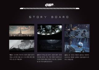 of Death
s t o r y b o a r d
배경 A 도시전체. 이야기의 시대적 상황과 분위기
연출. 낮, 흰 메인 건물, 도시 -> 도시 확대. 메인 건물
주변 느낌. 흰 기계들 즐비
실내 A-1 지하실 같은 분위기. 철문과 철벽. 가운데
케리건을 묶어둔 기계. 구형 카메라가 돌아다니고
주위에 천장에 매달린 컴퓨터 두대 정도. 천장에서
둥그런 구조의 철제 장식과 전구
실내 A -2 바닥과 카메라가 올라오는 벽면까지
큰사이즈로 (확대한 상태에서 앵글이동할거니까)
바닥. 디테일 요함
 