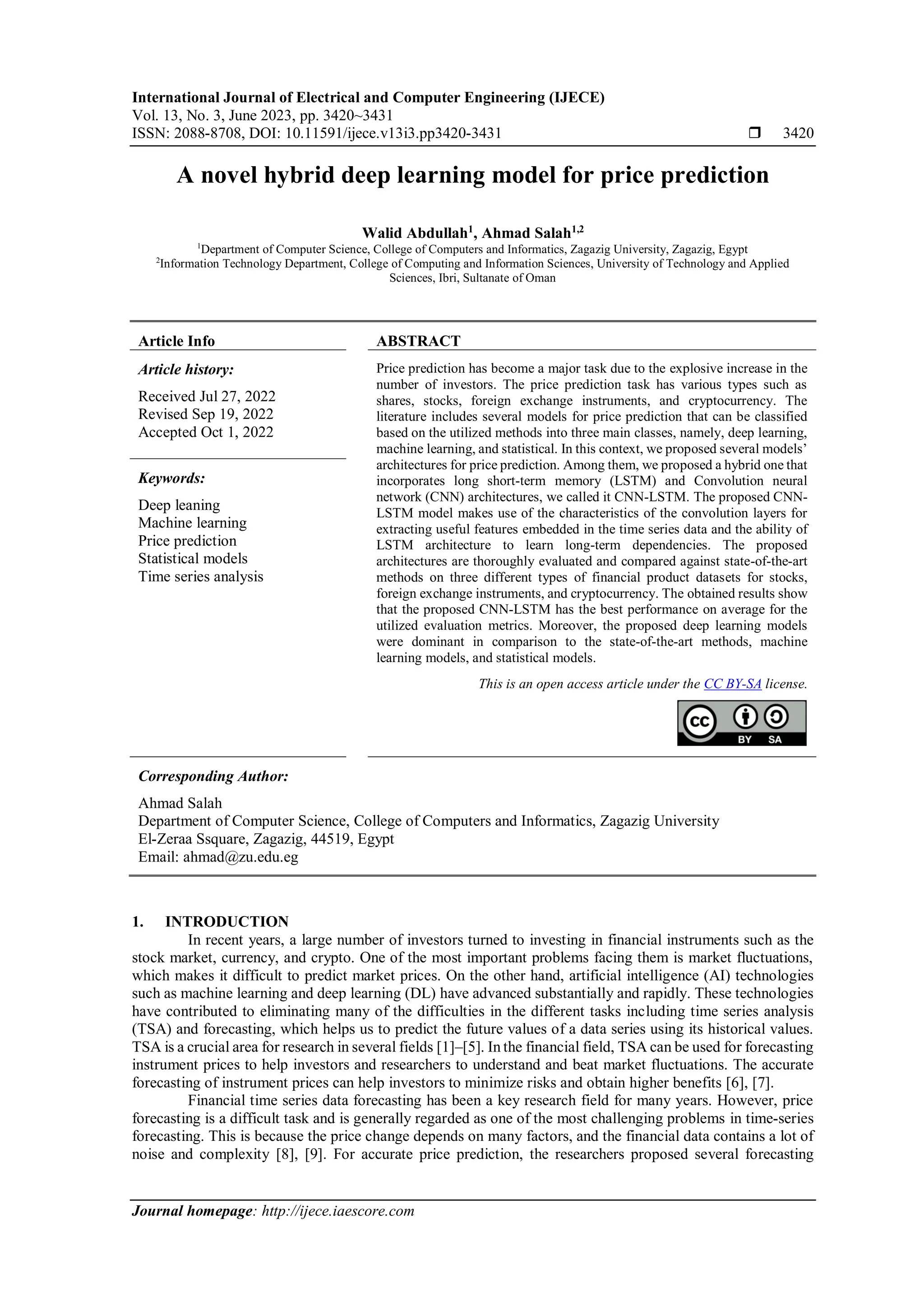 A novel hybrid deep learning model for price prediction | PDF