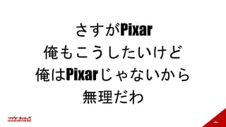 84
さすがPixar
俺もこうしたいけど
俺はPixarじゃないから
無理だわ
 