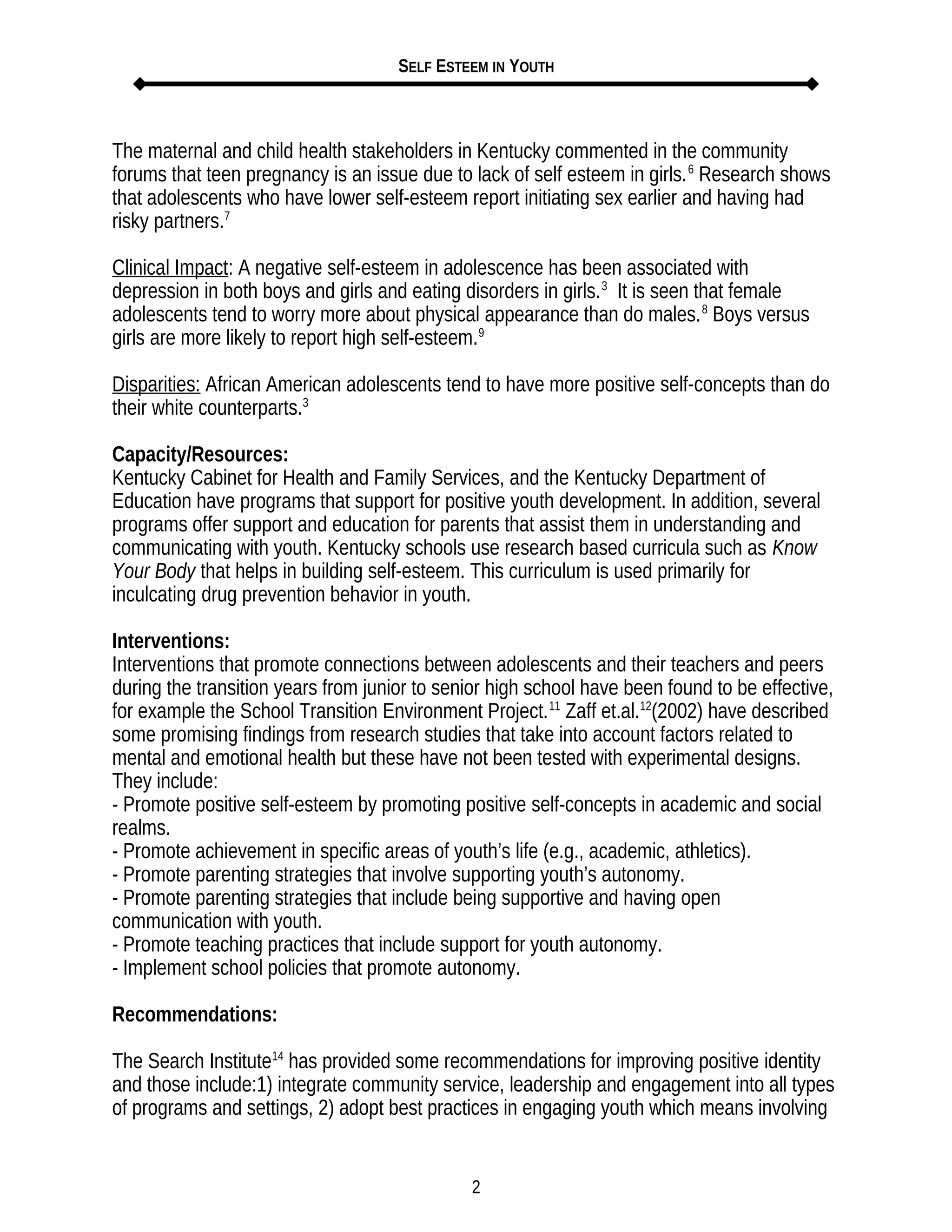 SELF ESTEEM IN YOUTH | PDF
