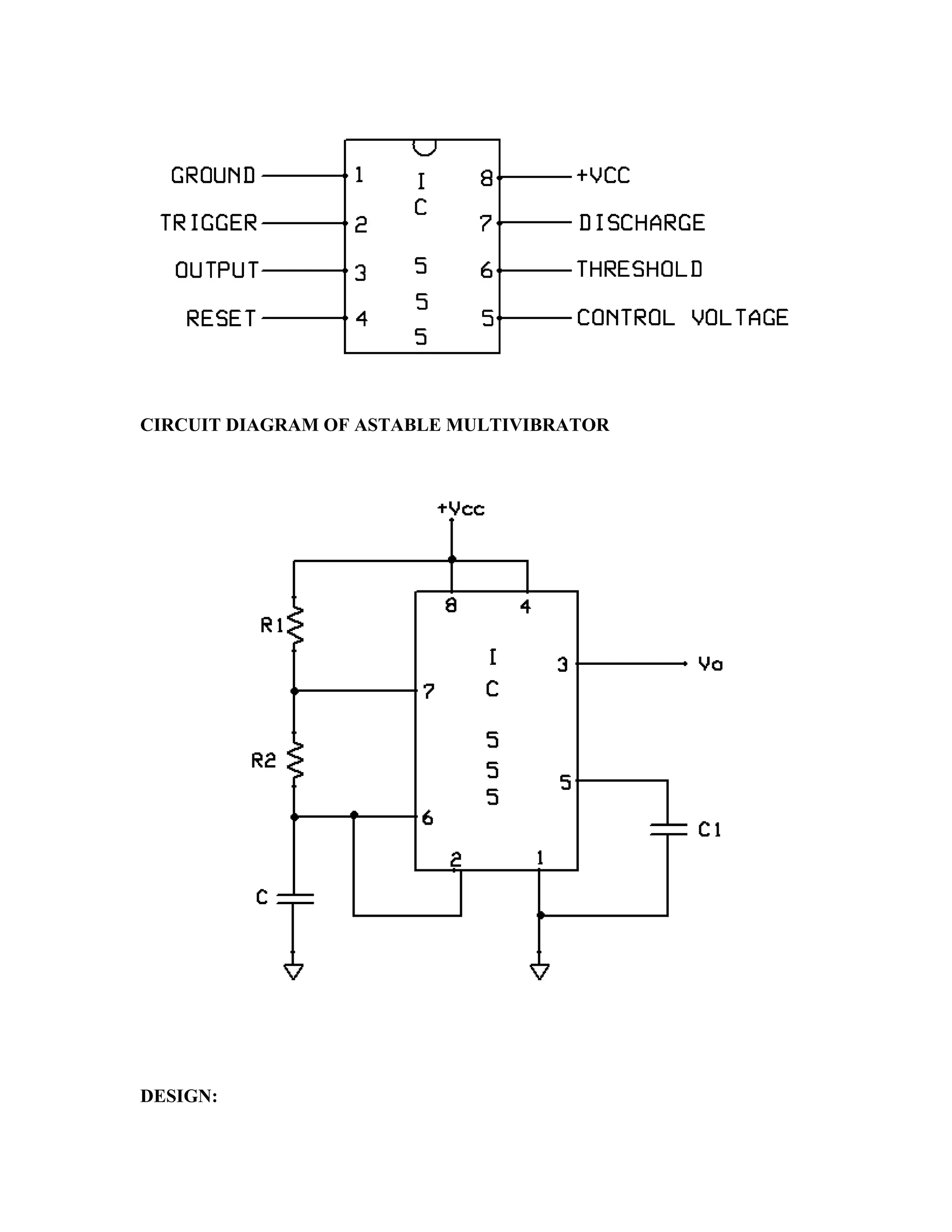 CIRCUIT DIAGRAM OF ASTABLE MULTIVIBRATOR
DESIGN:
 