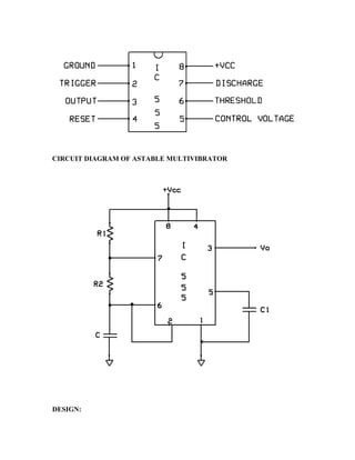 CIRCUIT DIAGRAM OF ASTABLE MULTIVIBRATOR
DESIGN:
 