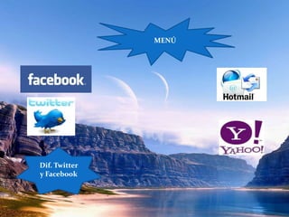 MENÚ




Dif. Twitter
y Facebook
 
