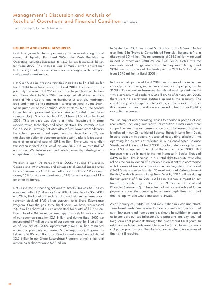 financial statements paper part 2 home depot financial statements paper part 2 home depot