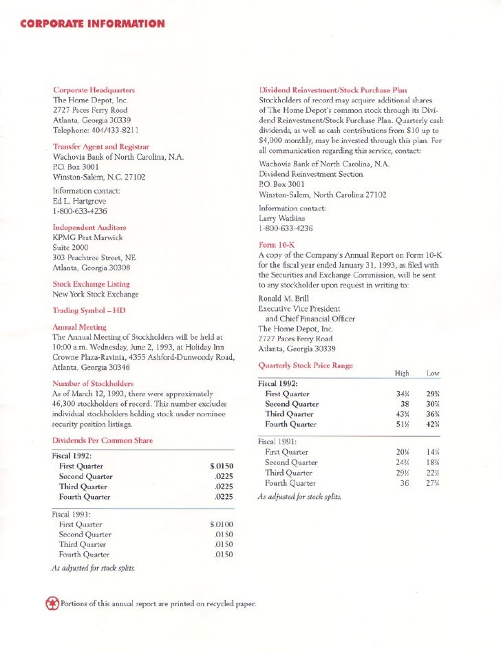 home depot Annual Report 1992