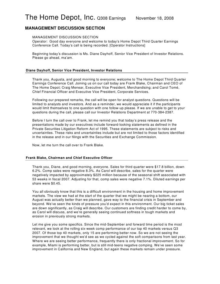 08 Home Depot Inc Earnings Conference 08 Home Depot Inc Earnings Conference