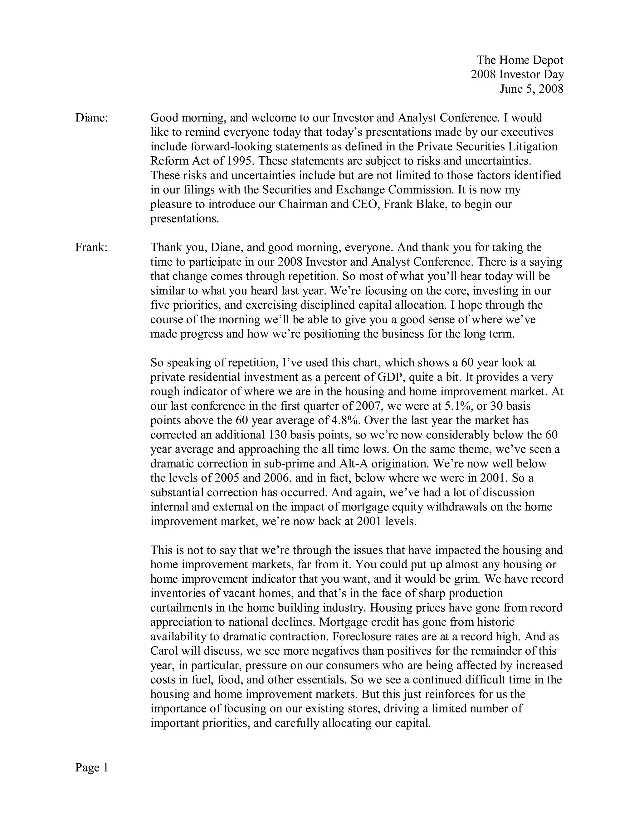 home depot Transcript