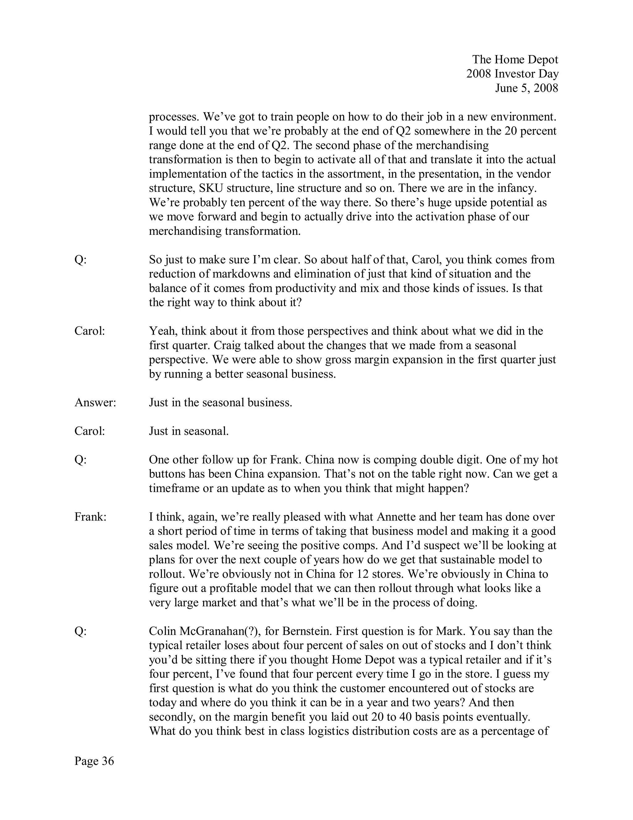 home depot Transcript