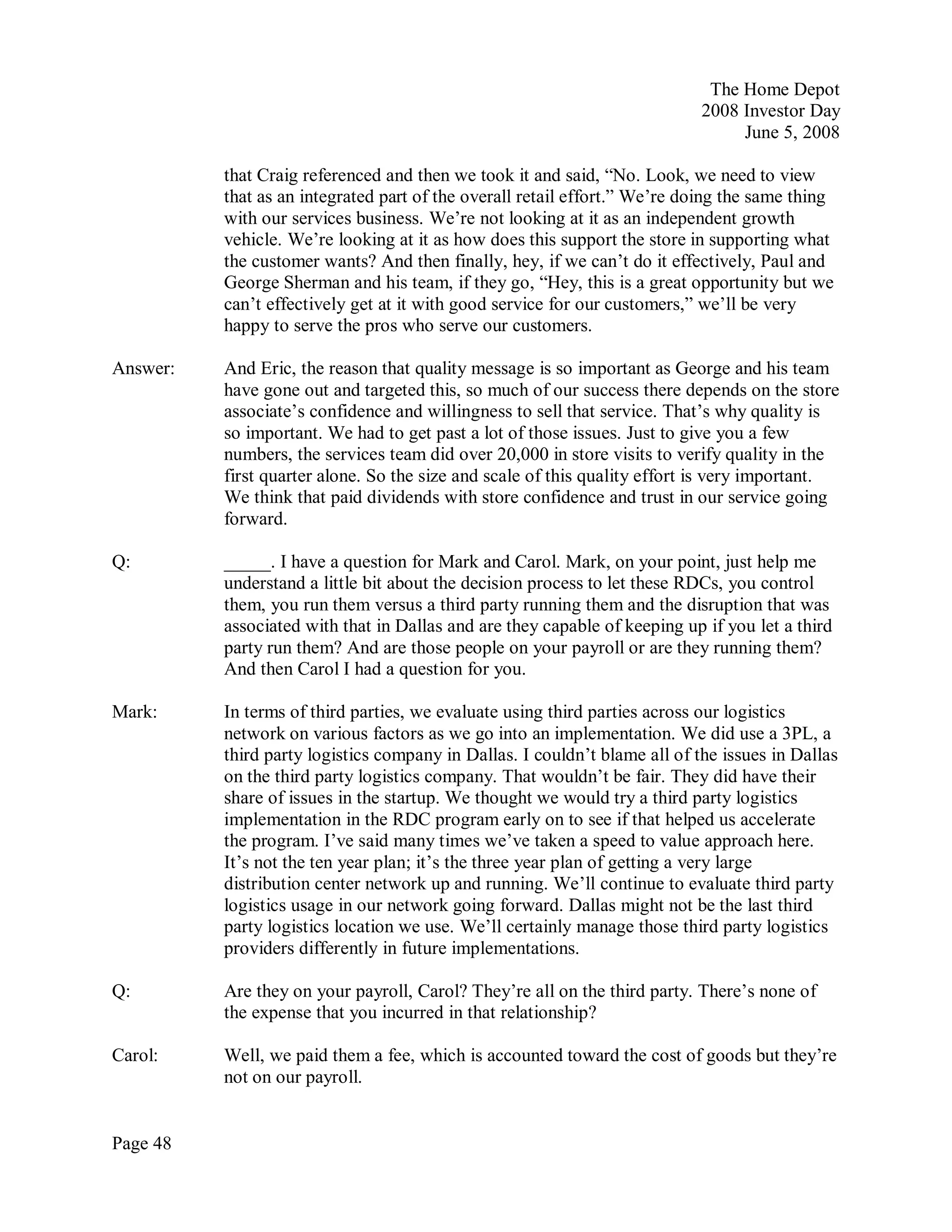 home depot Transcript