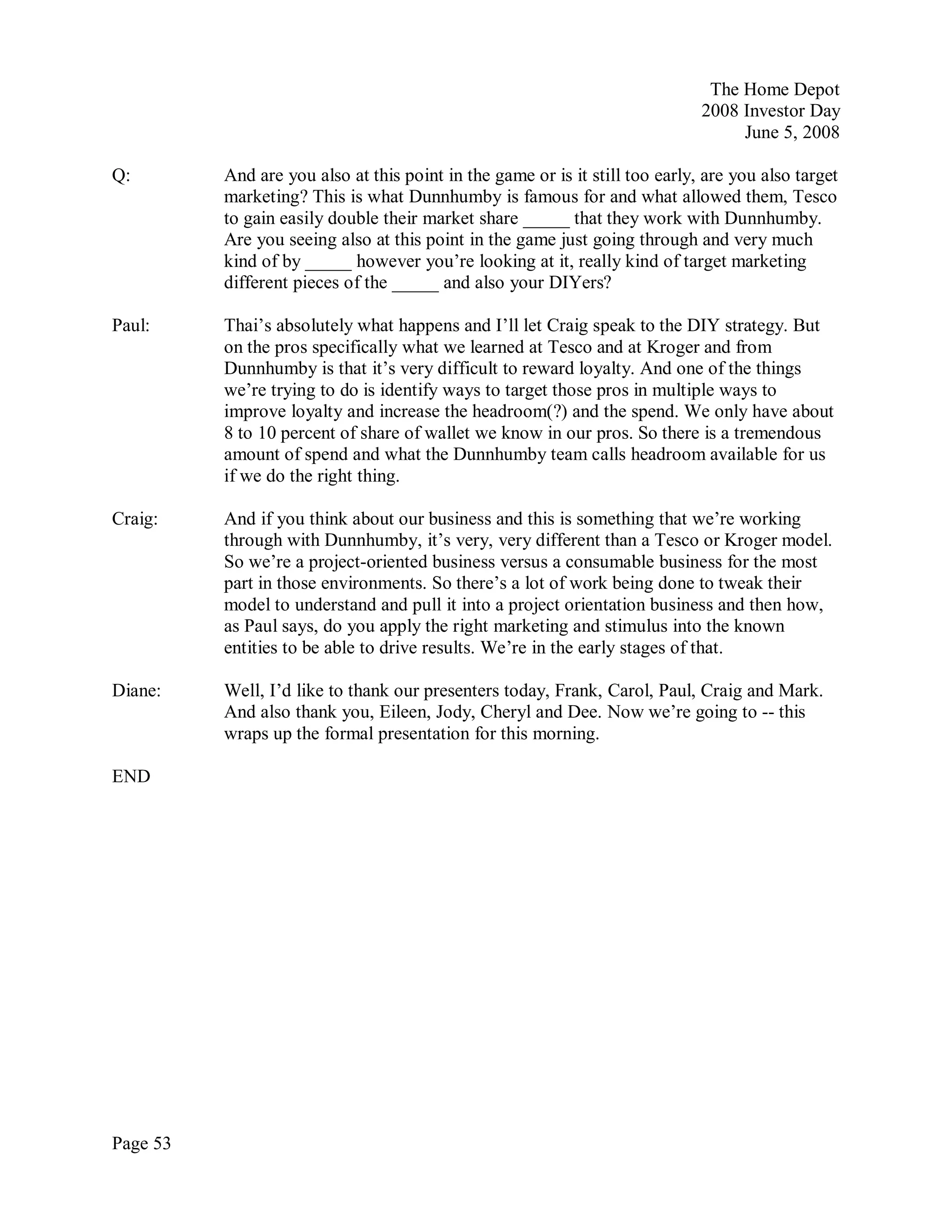 home depot Transcript