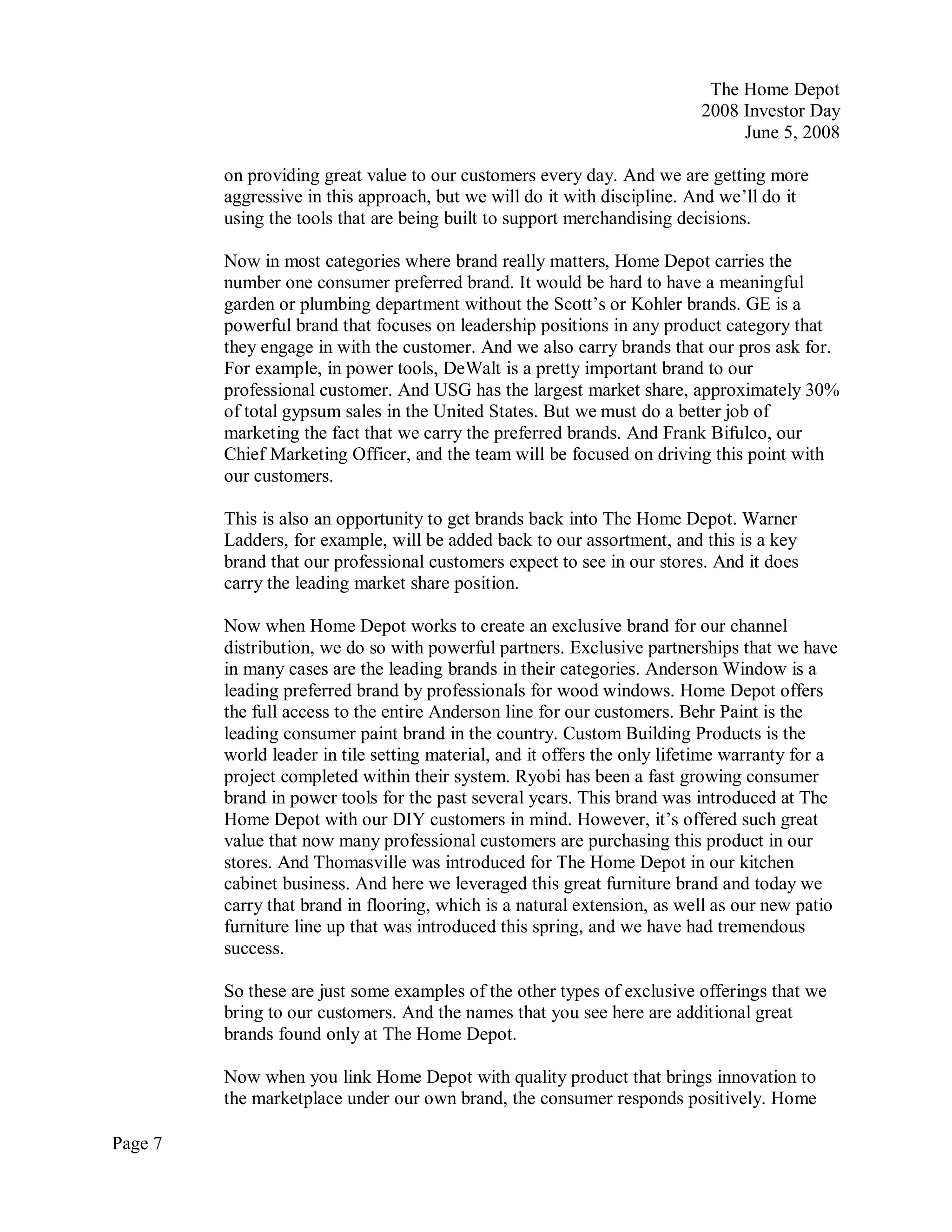 home depot Transcript