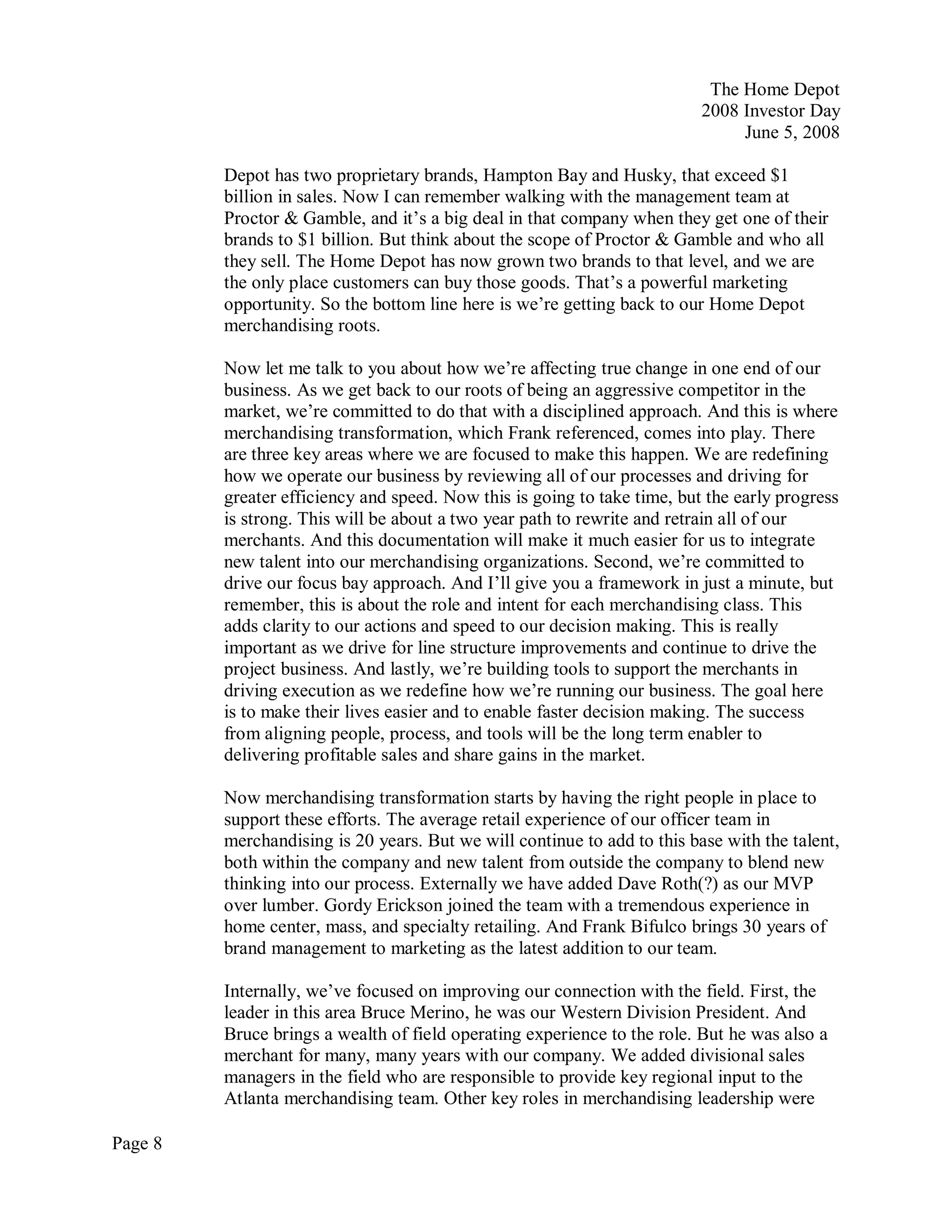 home depot Transcript