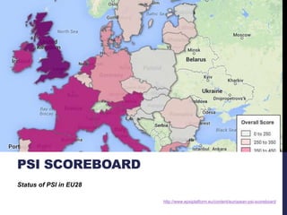 PSI SCOREBOARD 
Status of PSI in EU28 
http://www.epsiplatform.eu/content/european-psi-scoreboard 
 