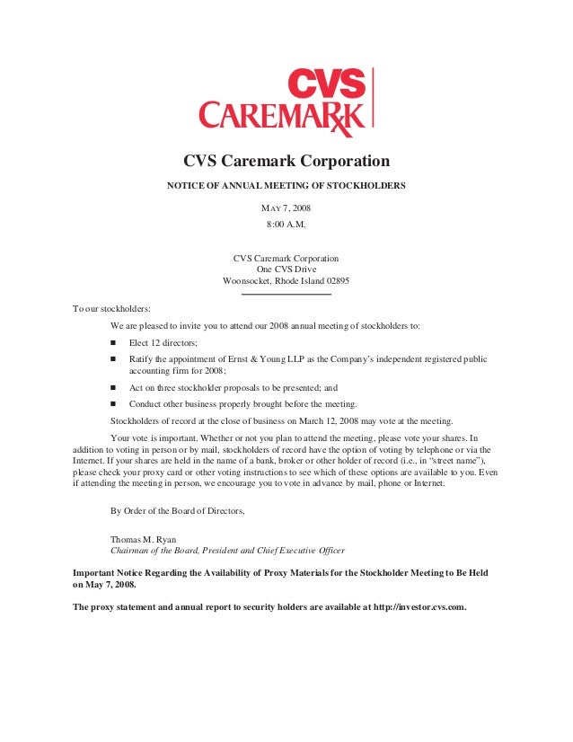 cvs caremark 2008 proxy statement can you get a doctors note from cvs
