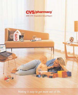 2002 CVS Corporation Annual Report




                         CVS Gold
                          Emblem®
                         Products
             24-Hour
              Stores                        CVS Rapid
                                             RefillTM




                                                                         1Hour
                                                                         Photo




       CVS.com®




                                                        CVS Brand
                                                          Products




ExtraCare®
 Program




                       Making it easy to get more out of life.
 