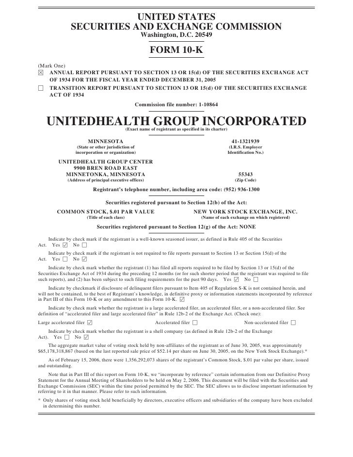 United Health Group Annual Report On Form 10 K