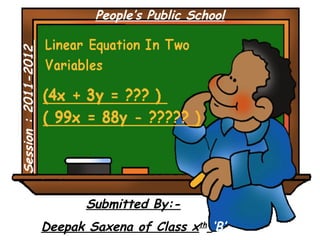 Submitted By:-
Deepak Saxena of Class xth
‘B’
Session:2011-2012
People’s Public School
 