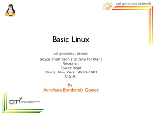 Basic Linux

Boyce Thompson Institute for Plant
            Research
           Tower Road
  Ithaca, New York 14853-1801
             U.S.A.

             by
 Aureliano Bombarely Gomez
 