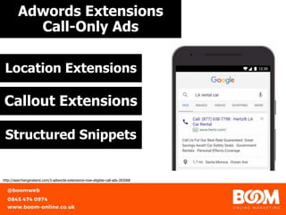 Adwords Extensions
Call-Only Ads
https://unsplash.com/@gabor
Location Extensions
Callout Extensions
Structured Snippets
http://searchengineland.com/3-adwords-extensions-now-eligible-call-ads-283068
 