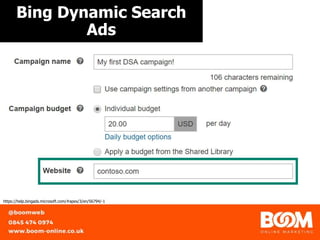 Bing Dynamic Search
Ads
https://help.bingads.microsoft.com/#apex/3/en/56794/-1
 