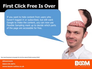 First Click Free Is Over
http://searchengineland.com/google-first-click-free-replaced-flexible-sampling-283667
If you want to hide content from users who
haven’t logged in or subscribed, but still want
Google to index the content, you can now use
Flexible Sampling mark up to decide which parts
of the page are accessible for free.
 