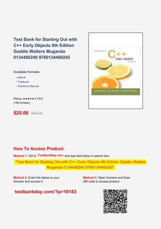 Comprehensive Test Bank for Starting Out with C++ Early Objects 9th ...
