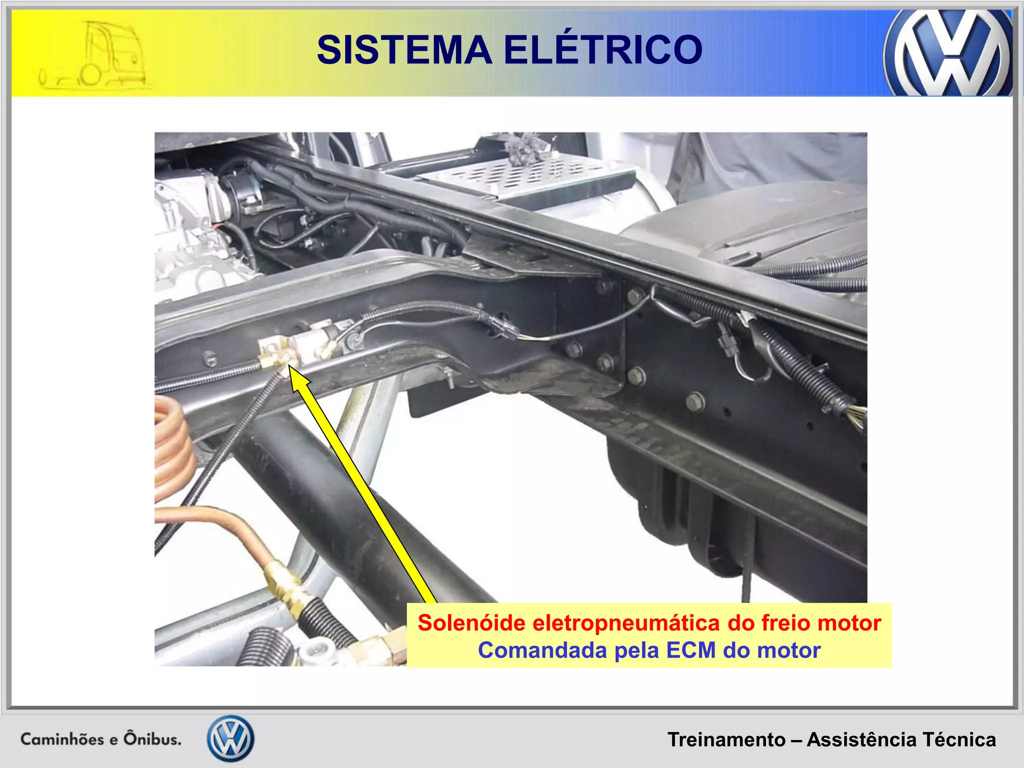 Treinamento – Assistência Técnica 
SISTEMA ELÉTRICO 
Solenóide eletropneumática do freio motor Comandada pela ECM do motor  