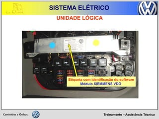 Treinamento – Assistência Técnica 
SISTEMA ELÉTRICO 
UNIDADE LÓGICA 
Etiqueta com identificação do software 
Módulo SIEMMENS VDO  