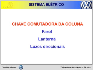 Treinamento – Assistência Técnica 
SISTEMA ELÉTRICO 
CHAVE COMUTADORA DA COLUNA 
Farol 
Lanterna 
Luzes direcionais  