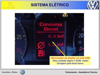 Treinamento – Assistência Técnica 
SISTEMA ELÉTRICO 
Informações do display via rede CAN 
Pela unidade lógica + ECM motor 
Zeragem pela tecla menu  