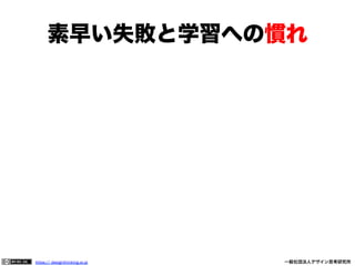 素早い失敗と学習への慣れ

https:// designthinking.or.jp  

   

 

一般社団法人デザイン思考研究所

 