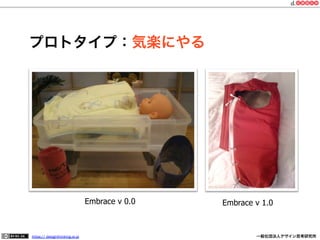 プロトタイプ：気楽にやる

Embrace v 0.0

https:// designthinking.or.jp  

   

Embrace v 1.0

 

一般社団法人デザイン思考研究所

 