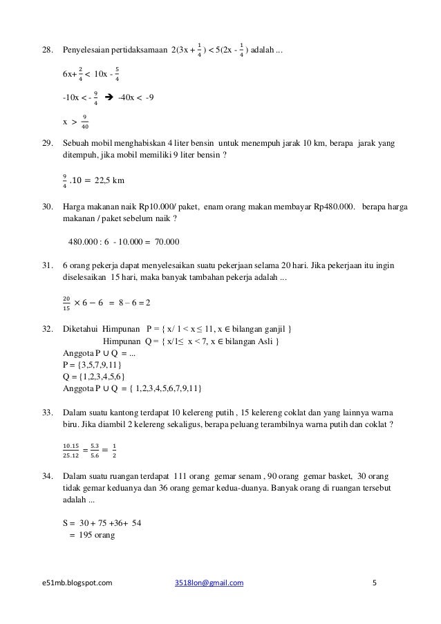 Soal Ukg Matematika Dan Pembahasannya Dunia Sosial