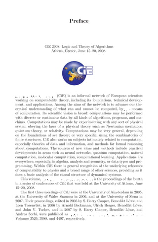 Logic And Theory Of Algorithms 4th Conference On Computability In ...