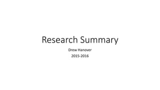 Research Summary
Drew Hanover
2015-2016
 