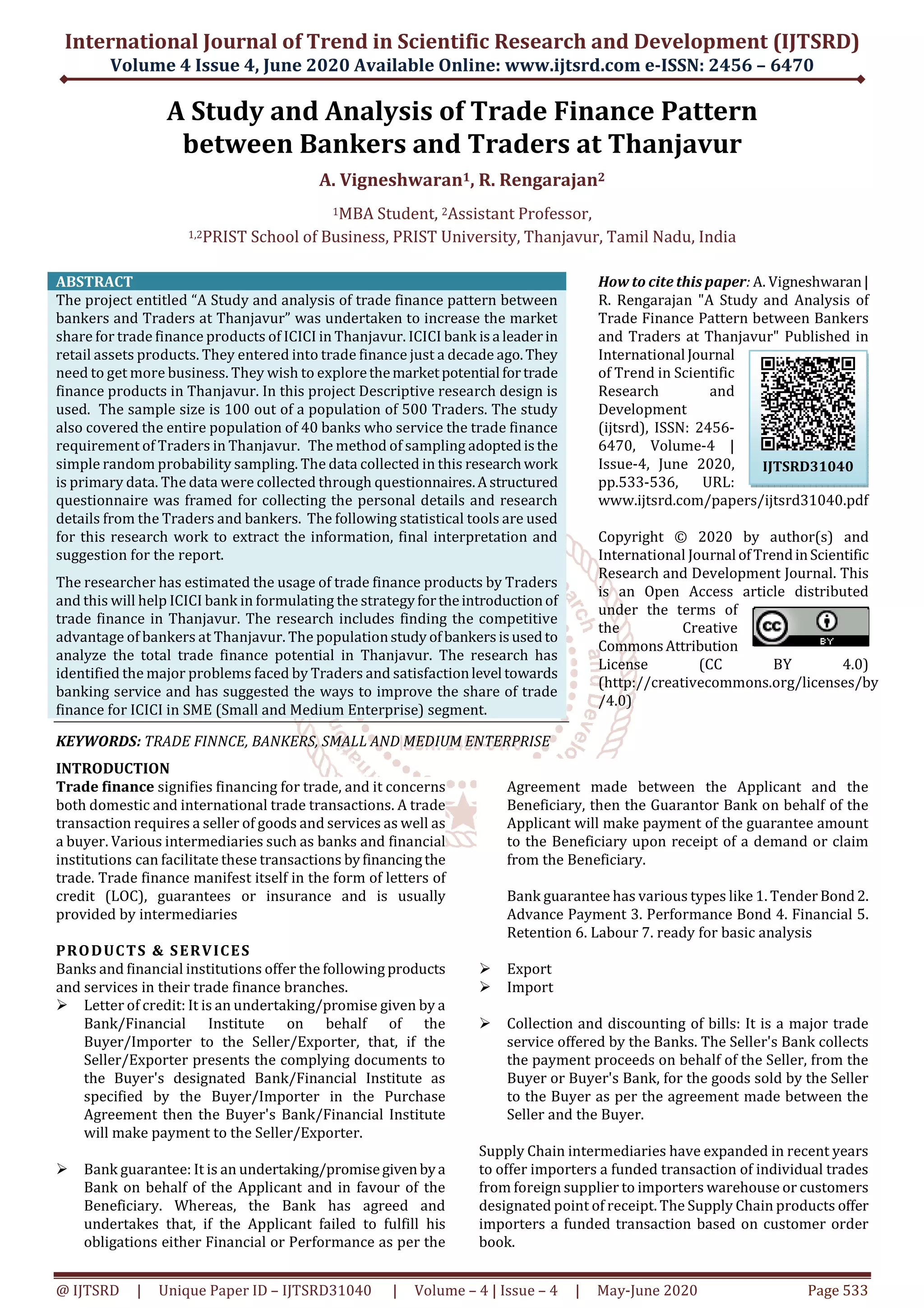 A Study and Analysis of Trade Finance Pattern between Bankers and ...