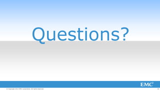 Questions?

© Copyright 2012 EMC Corporation. All rights reserved.   14
 