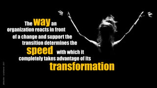 The wayan
organization reacts in front
with which it
transformation
transition determines the
of a change and support the
speed
completely takes advantage of its
@Kboullier-LaSorbonne-2017
 