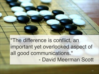 "The difference is conflict, an
important yet overlooked aspect of
all good communications."
- David Meerman Scott
93
 