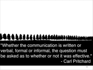 "Whether the communication is written or
verbal, formal or informal, the question must
be asked as to whether or not it was effective."
- Carl Pritchard
96
 