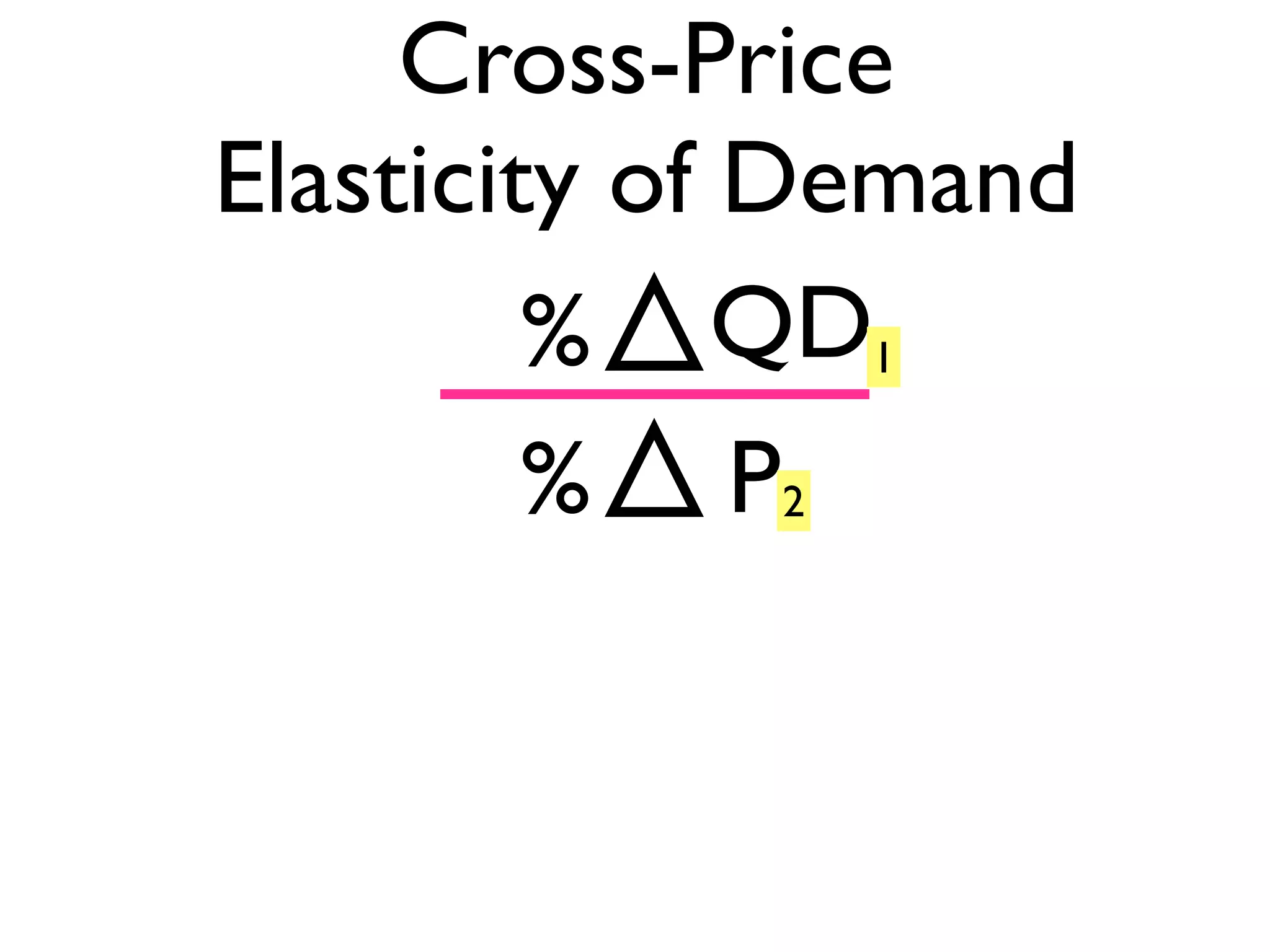 Cross-Price
Elasticity of Demand
%
%
QD
P
1
2
 