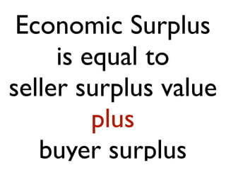Economic Surplus 
is equal to 
seller surplus value 
plus 
buyer surplus 
 
