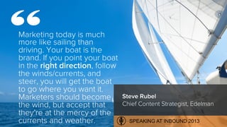 Marketing today is much
more like sailing than
driving. Your boat is the
brand. If you point your boat
in the right direct...