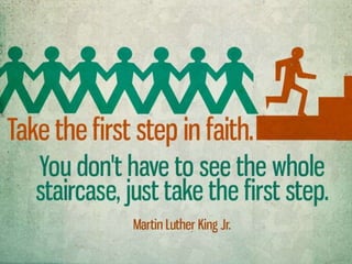 Take the first step in faith. You don't have to
see the whole staircase, just take the first step.
- Martin Luther King Jr.
 