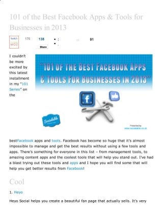 101 of the best facebook apps and tools for business in 2013