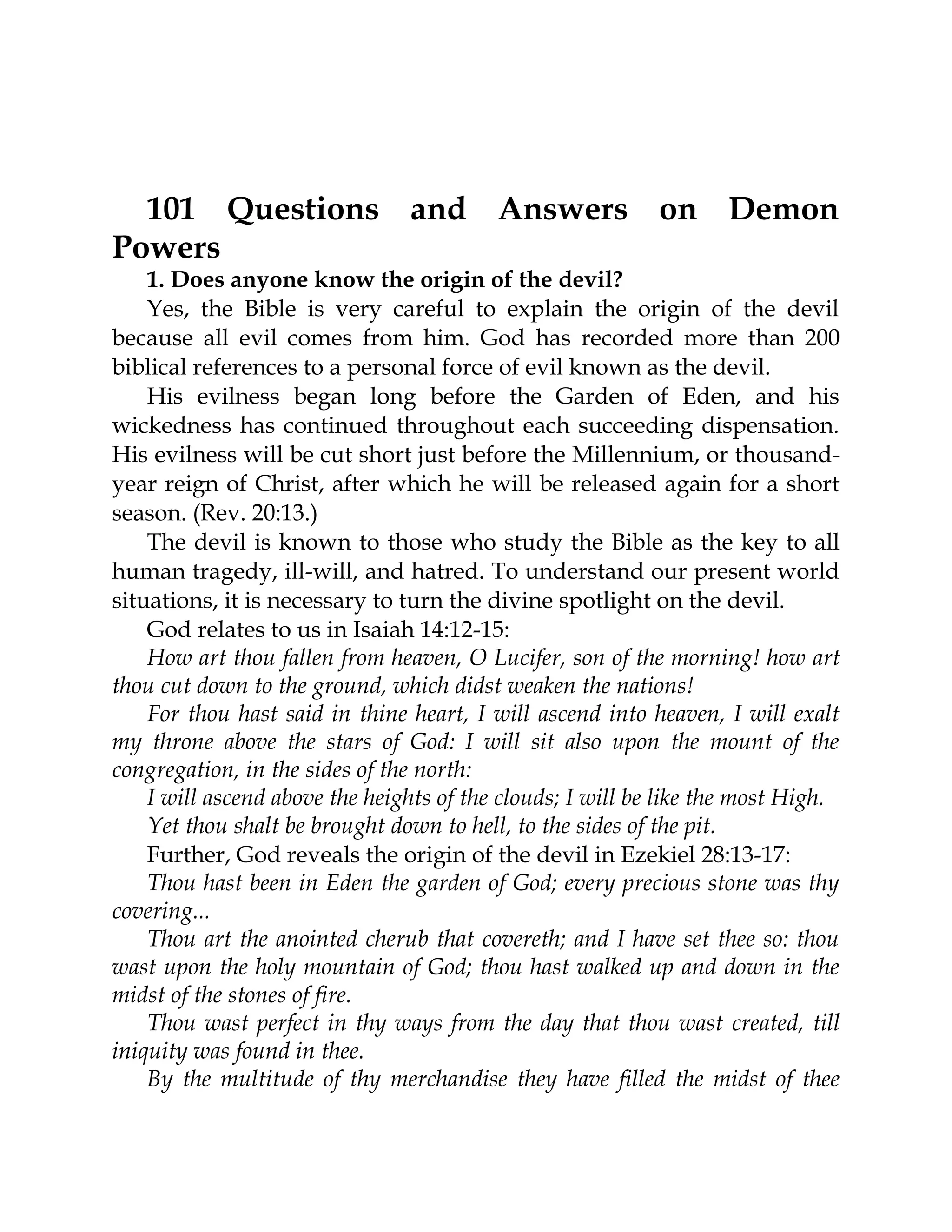 Demon Questioning 101 questions and answers on demon power lester sumrall | PDF