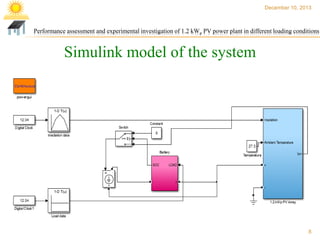 December 10, 2013

Performance assessment and experimental investigation of 1.2 kWp PV power plant in different loading conditions

Simulink model of the system

8

 