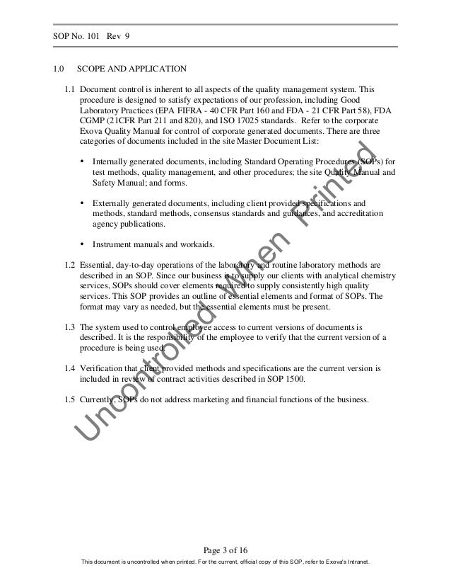101v9 control of standard operating procedures and test methods
