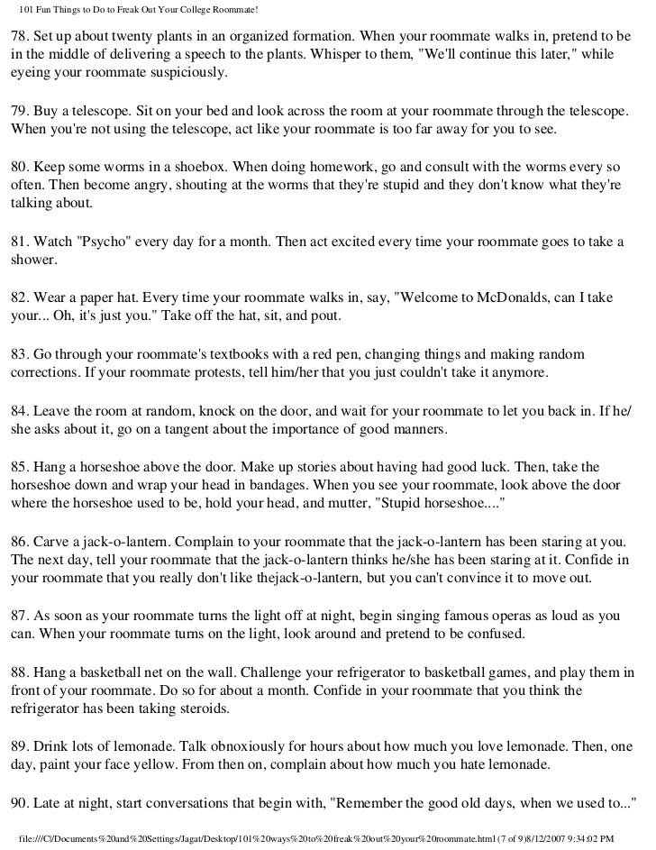 101 ways to freak out your roommate w 4 form nj